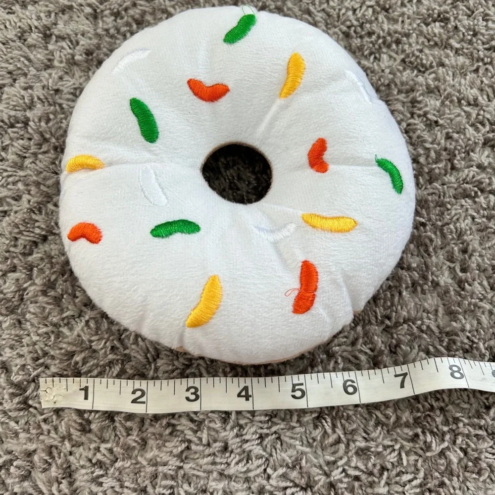 Plush Donut Pillow Toy White Icing‎ Sprinkles Dog Cat Pet Toy Gift